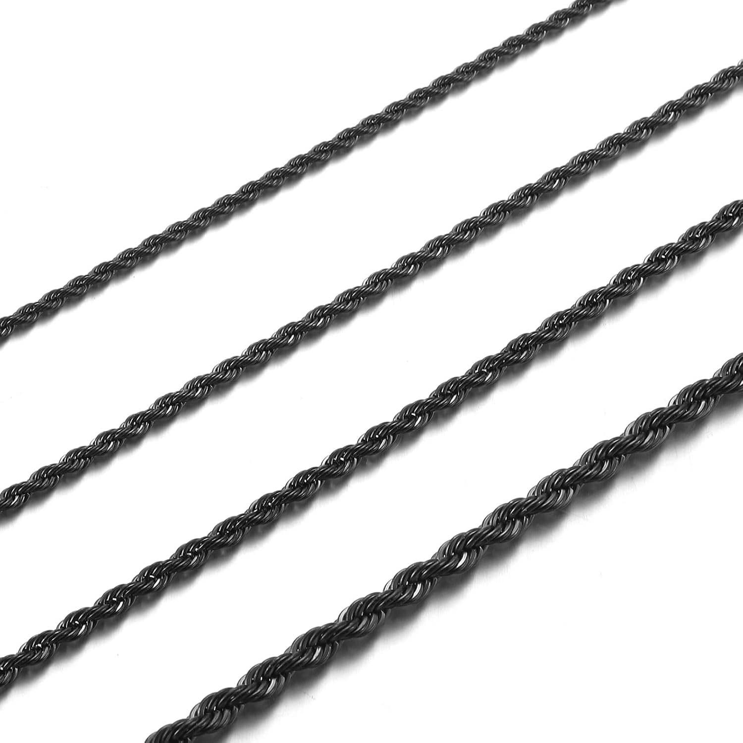 Detalle de RWQIAN Kordelkette Herren Edelstahl Verdrehte Kette 2–4 mm, Silber/Gold/Schwarz | 45–70 cm