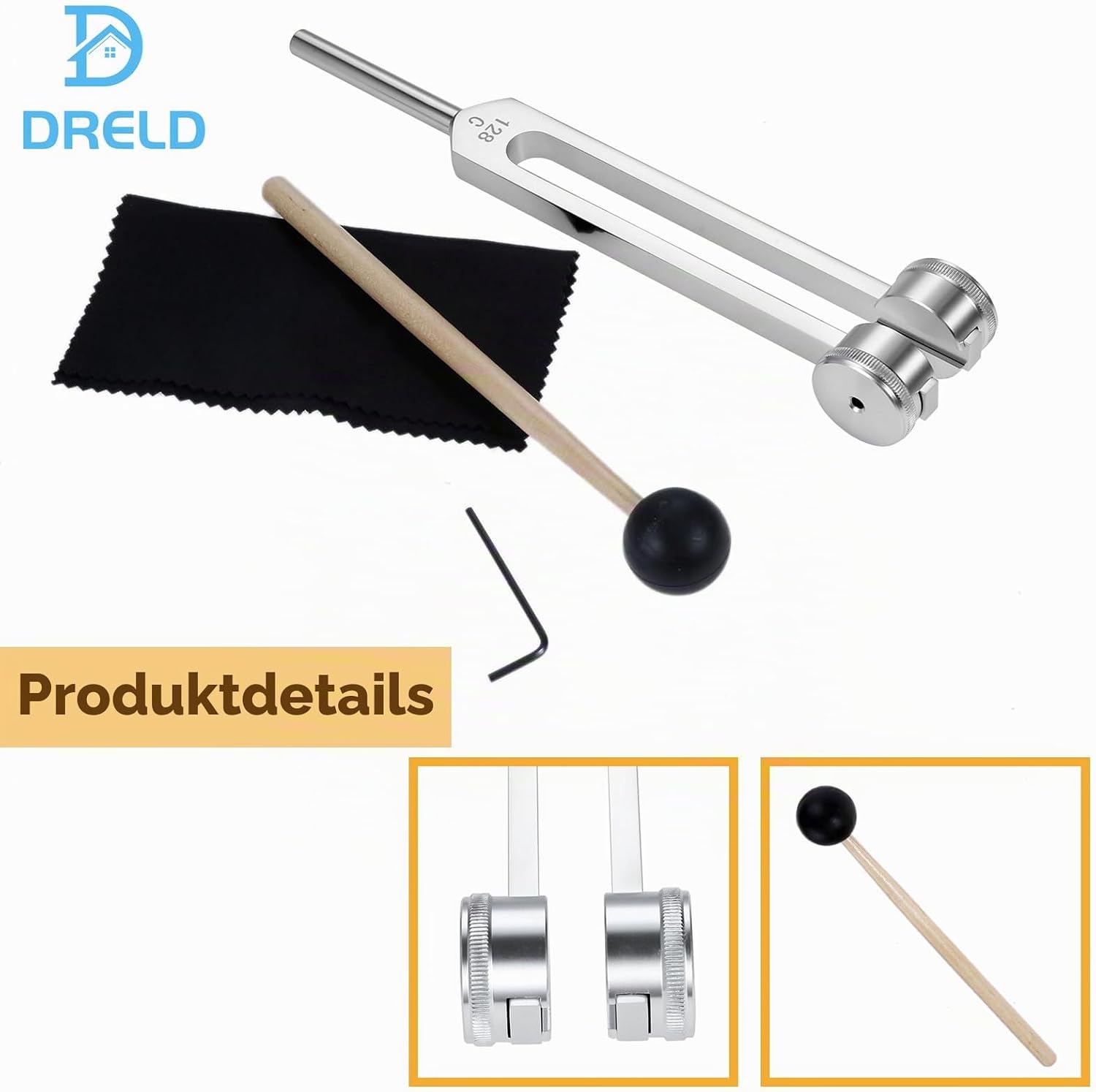 Detalle de DRELD 432 Hz Stimmgabel – Aluminiumlegierung, Silikonhammer und Samtbeutel