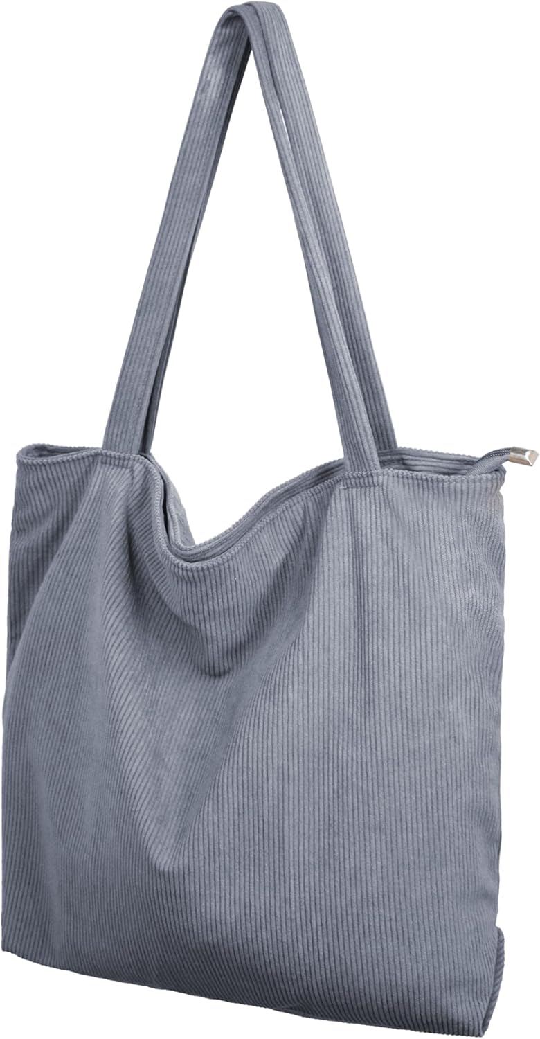 Detalle de Cord Tasche Damen Umhängetasche Tote Bag – Große Kapazität, Reißverschluss, Kord