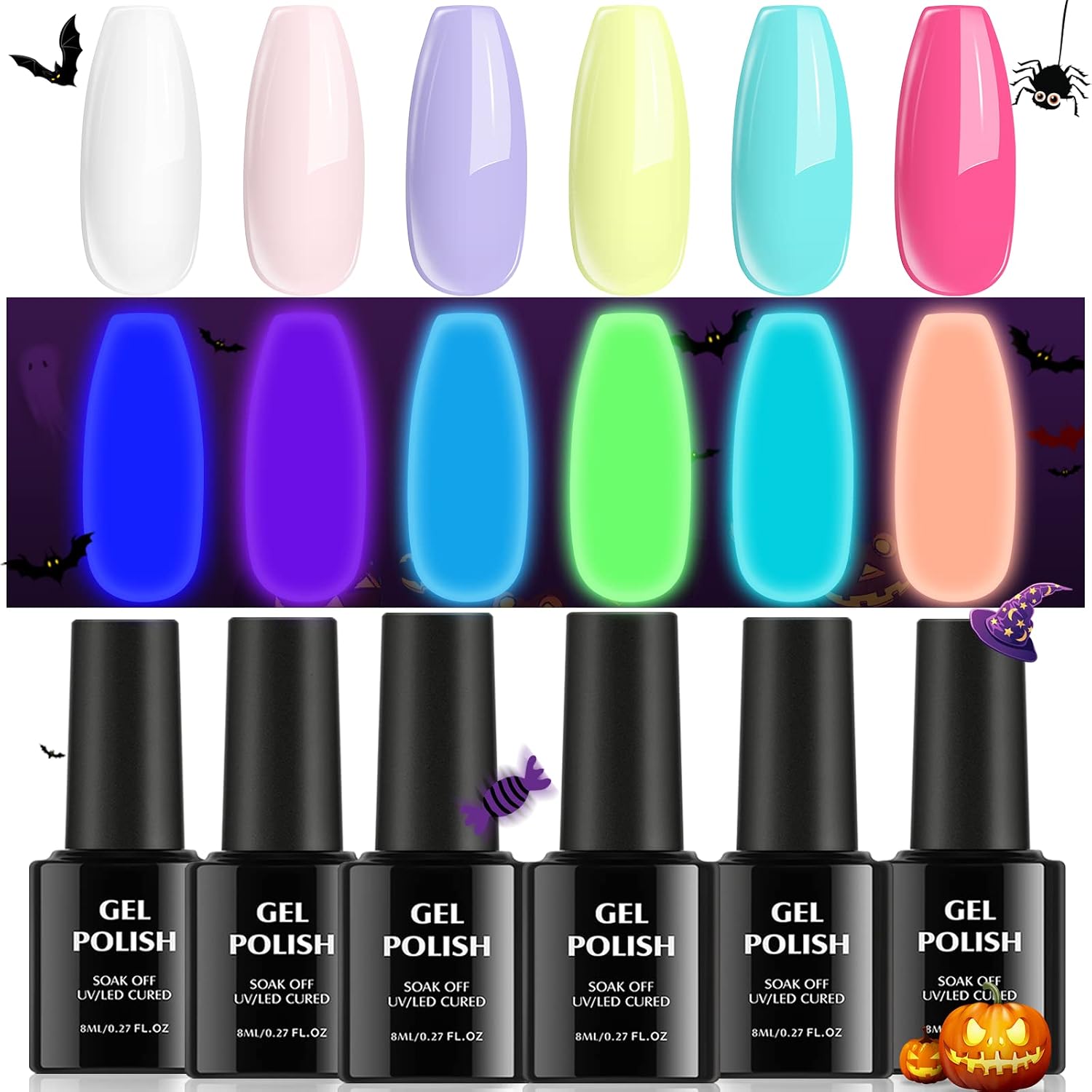 Detalle de TOMICCA Night Glow Nagellack Set 6 Farben