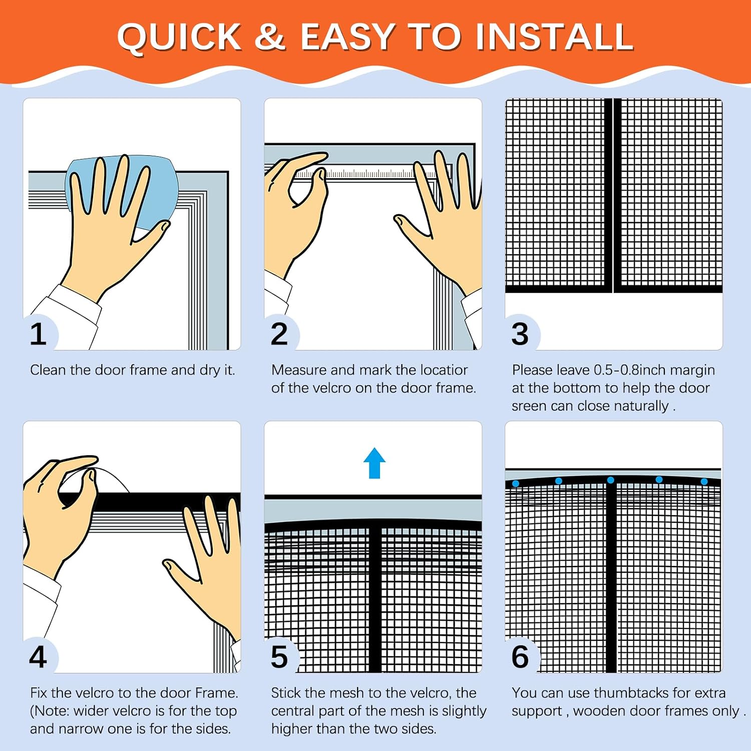 Detalle 2 de Iduontis Magnetic Fiberglass Screen Door, Fits 32 x 80-Inch Doorways