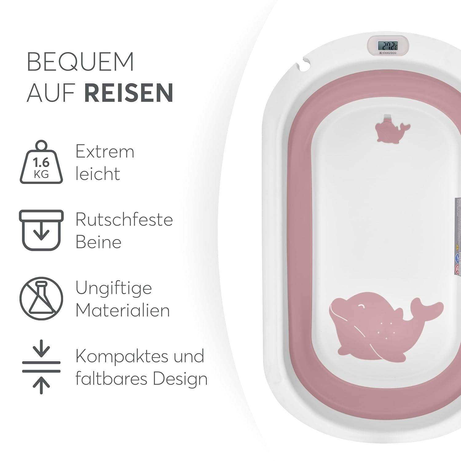 Detalle de KikkaBoo Babybadewanne WILLY – faltbares Design, Temperaturanzeige & rutschfeste Füße