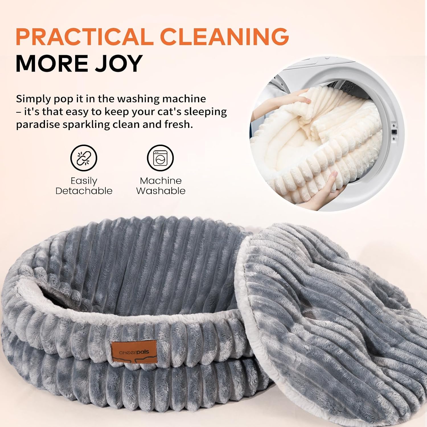 Thumbnail 2 de CheerPals Cat Bed with Cover 50 cm – Washable Cozy Cave with Elastic Sleeping Pillow