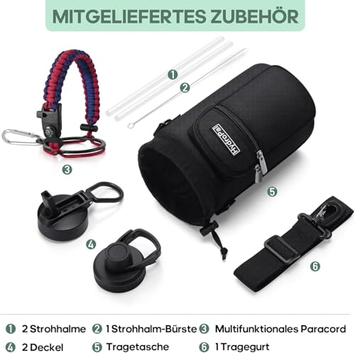 Detalle de HydroPal Edelstahl-Isolierflasche 1,9 l mit zwei Deckeln und Vakuumisolierung