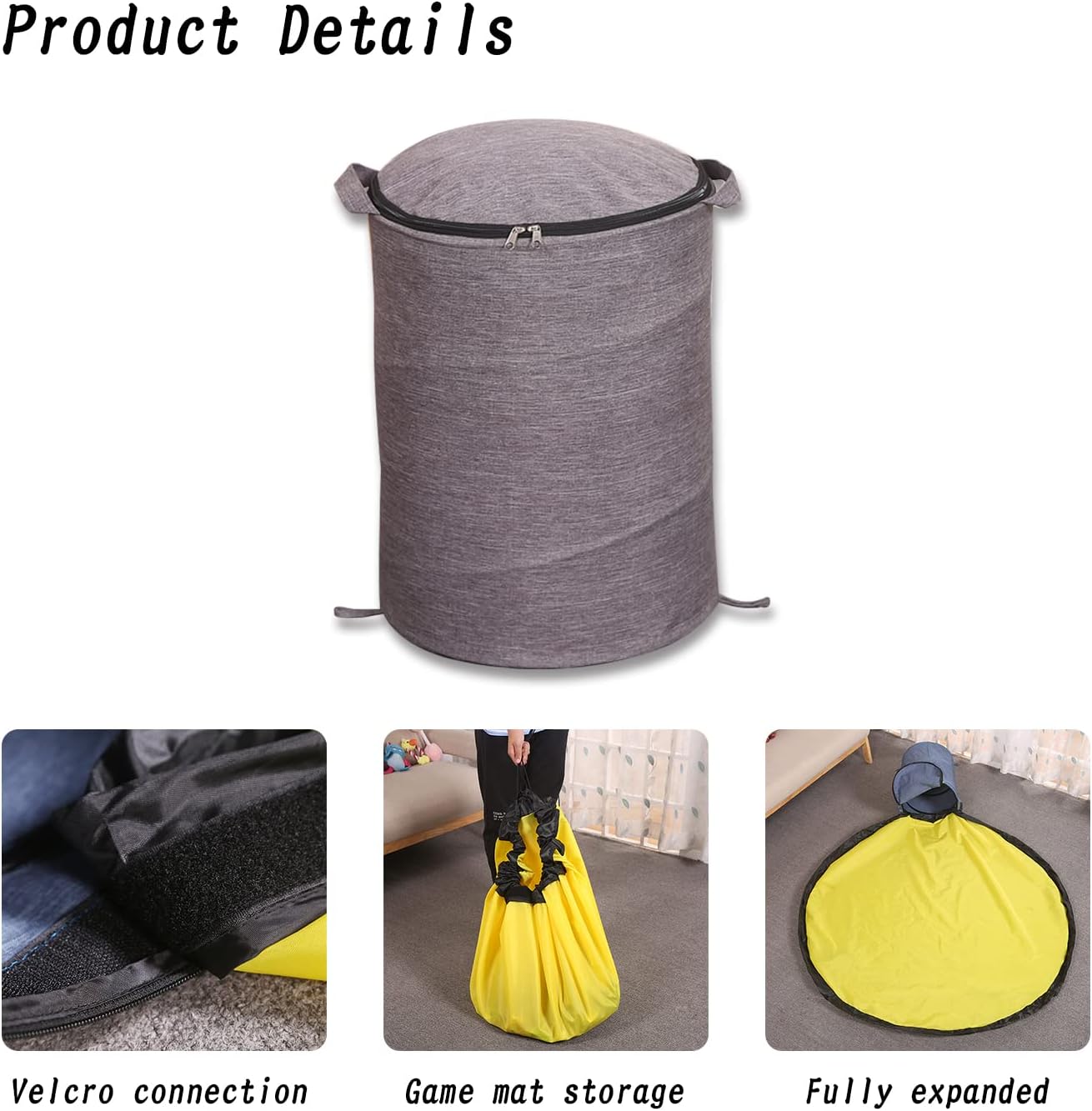 Thumbnail 6 de Modojuny Kids’ Toy Storage Organizers with Play Mat (Grey) — Large canvas bin with zipper