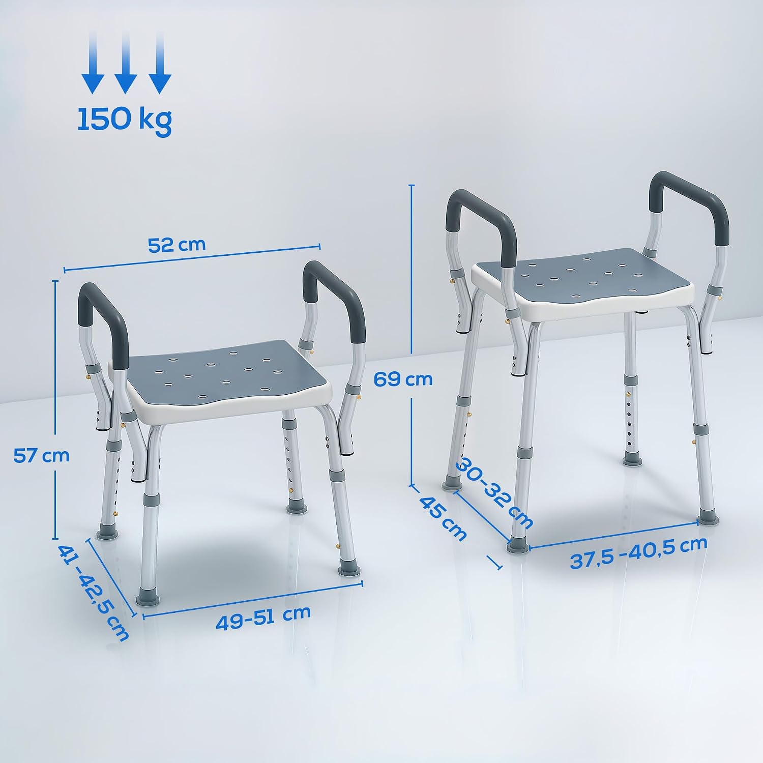Detalle de HOMCOM 712-070V00LB douchestoel met armleuningen, verstelbaar, lichtblauw