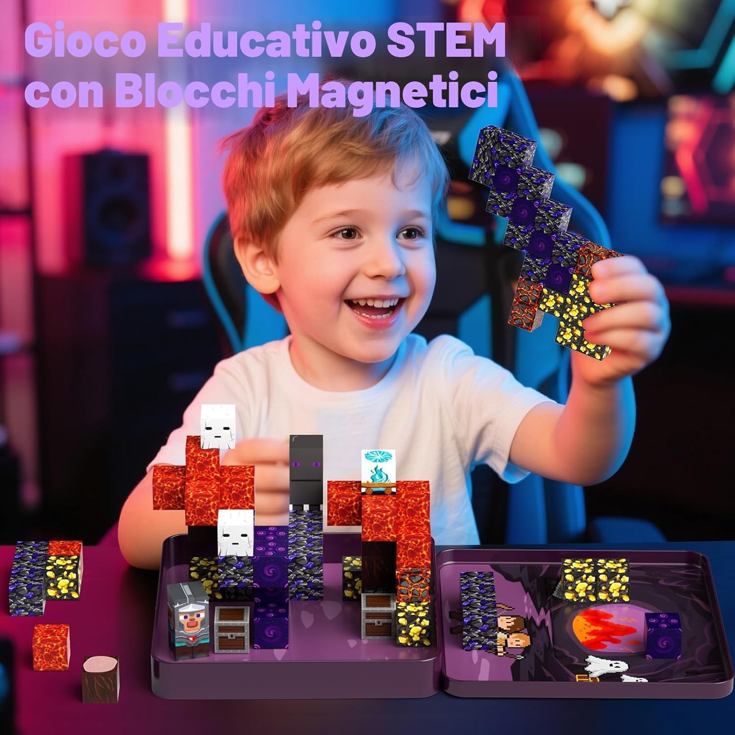 Detalle de STEM MATCH Mattoncini magnetici da viaggio per bambini – 49 pezzi Esploratori delle caverne
