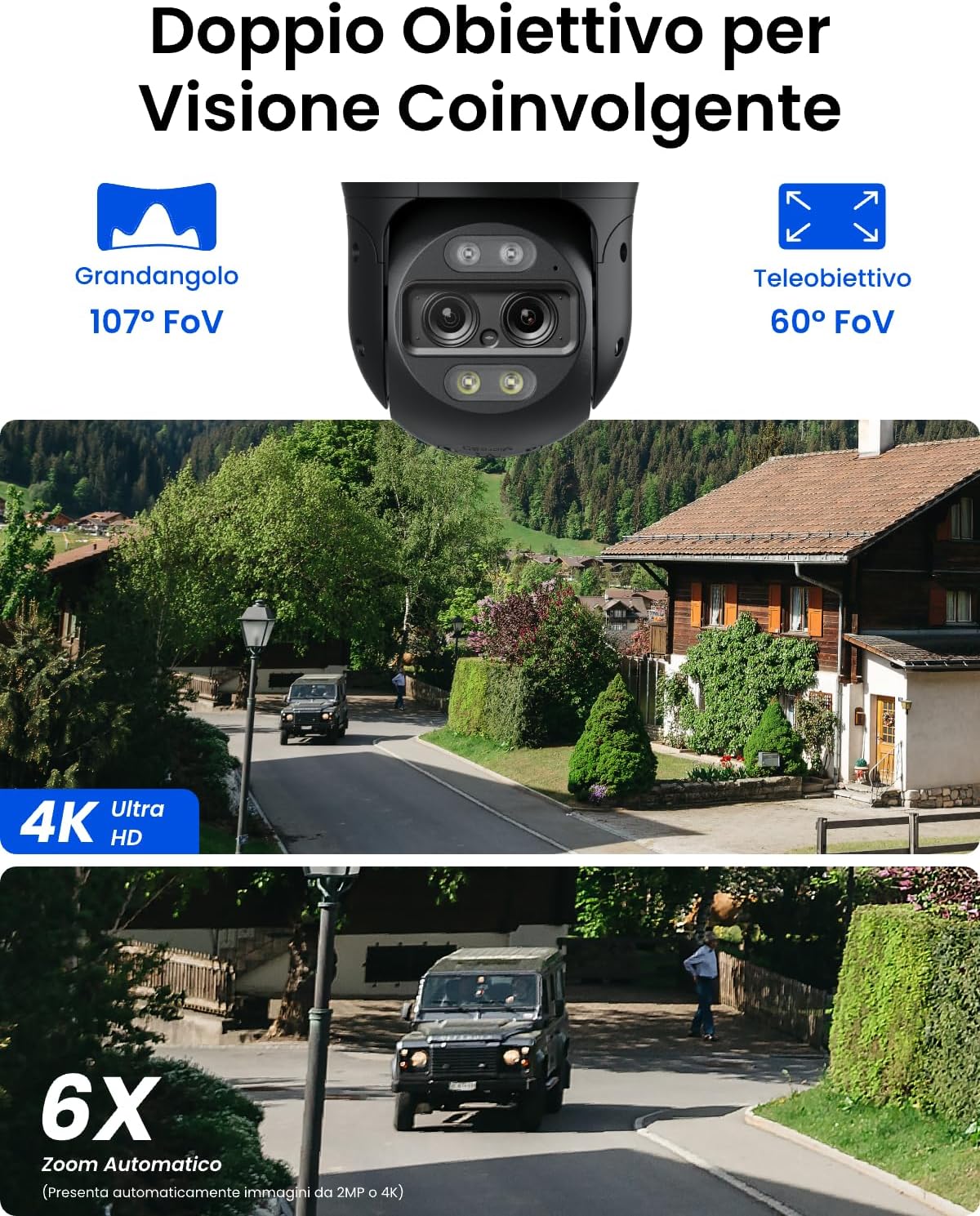 Thumbnail 1 de Reolink PoE 4K PTZ: Telecamera Esterno a Doppio Obiettivo con Rilevamento Avanzato e Visione Notturna a Colori