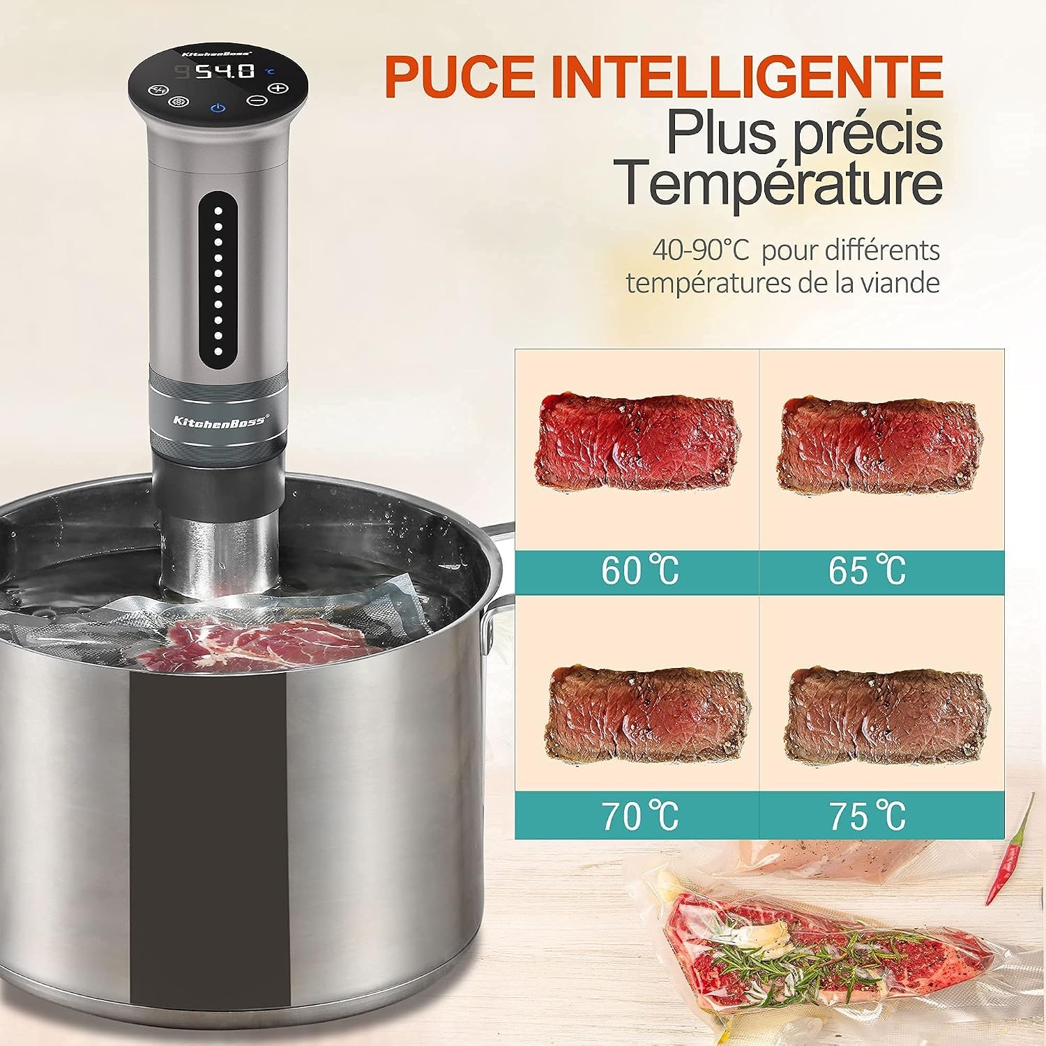 Thumbnail 5 de KitchenBoss Cuiseur sous vide 1100W, thermostat réglable