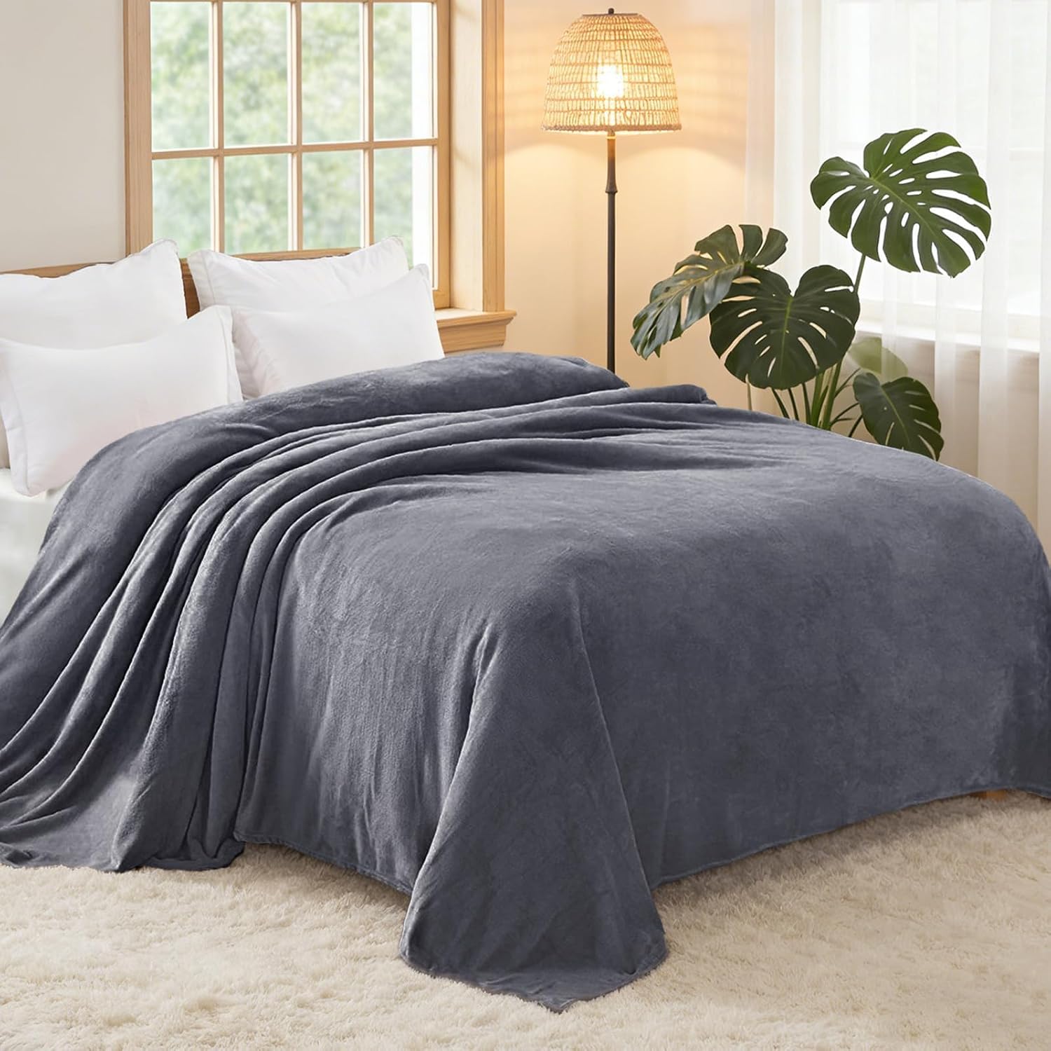 Detalle 2 de Exclusivo Mezcla FB-GY6080 Twin Fleece Blanket, Dark Gray, 60 x 80 Inches