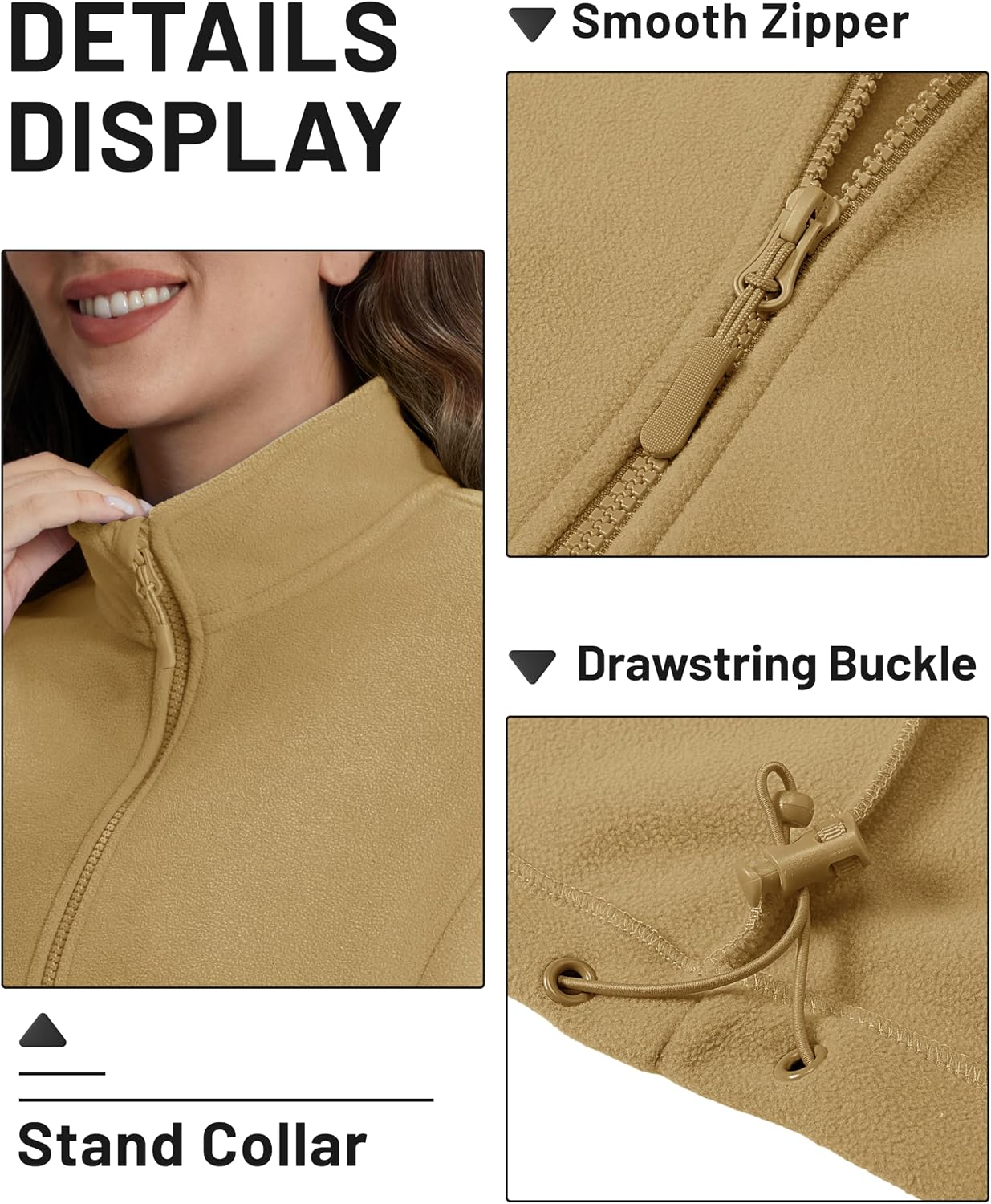 Detalle de TACVASEN Women's Fleece Jacket, Full-Zip, Four Pockets, Elastic Cuffs