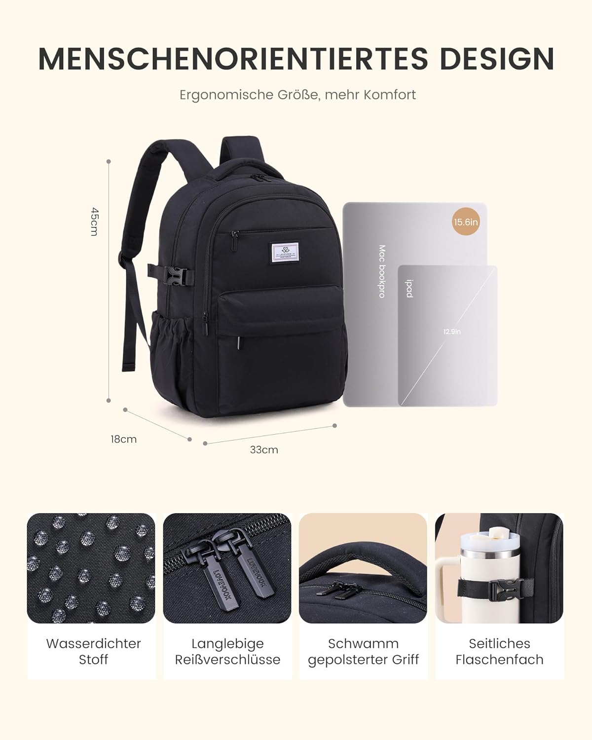 Detalle de LOVEVOOK Rucksack 15,6 Zoll Laptop