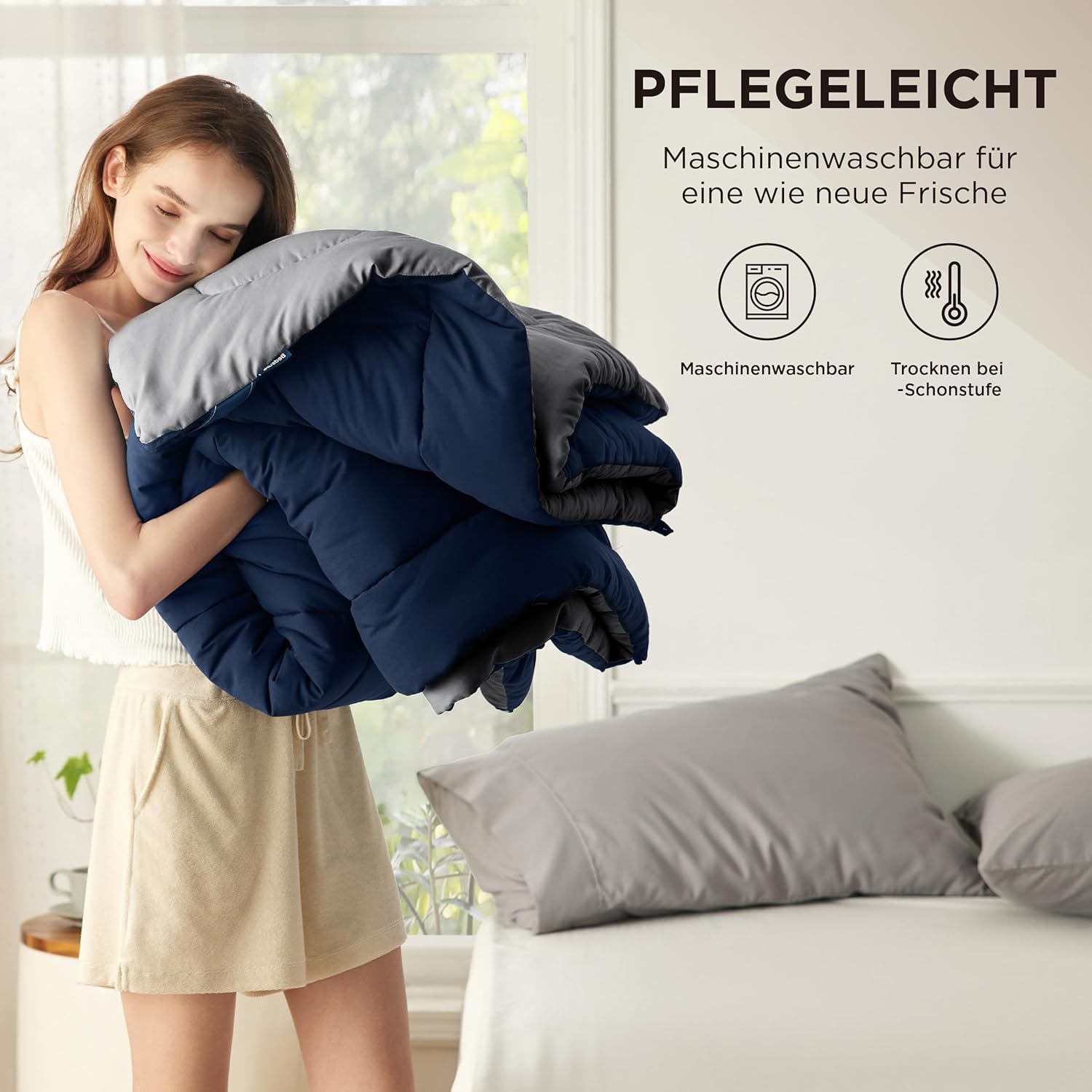 Thumbnail 5 de BEDSURE Bettdecke 200x200 ohne Bezug – Ganzjahresdecke 300GSM für Allergiker, Waschbar, Blau/Grau