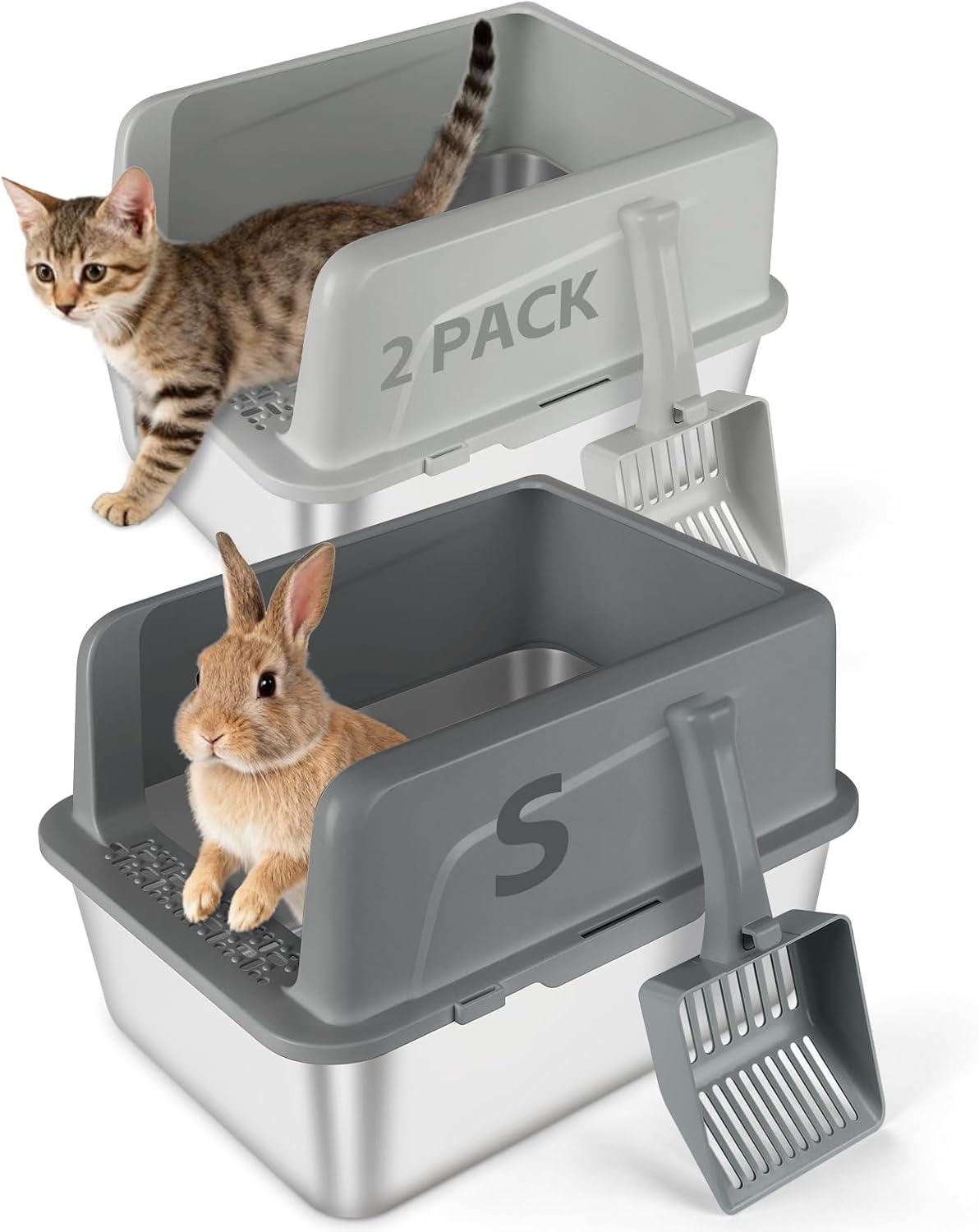 Detalle de Bartuke 2 Pack Small Cat Rabbit Litter Box — Stainless Steel Potty Trainer for Small Animals