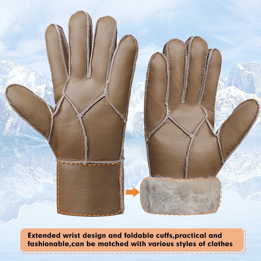 Detalle de Gants en cuir pour hommes, gants chauds d'hiver doublés de fourrure