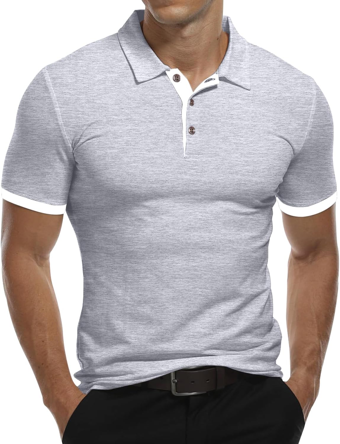 Thumbnail 6 de KUYIGO Men's Long & Short Sleeve Polo Shirts – 95% Cotton Slim Fit Basics