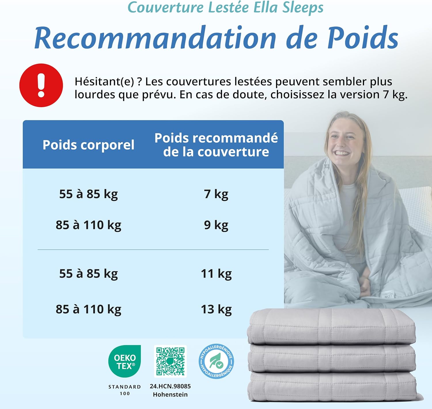 Detalle 2 de Ella Couverture Lestée Adulte 200x200 cm (13 kg) : couverture 7 couches apaisante