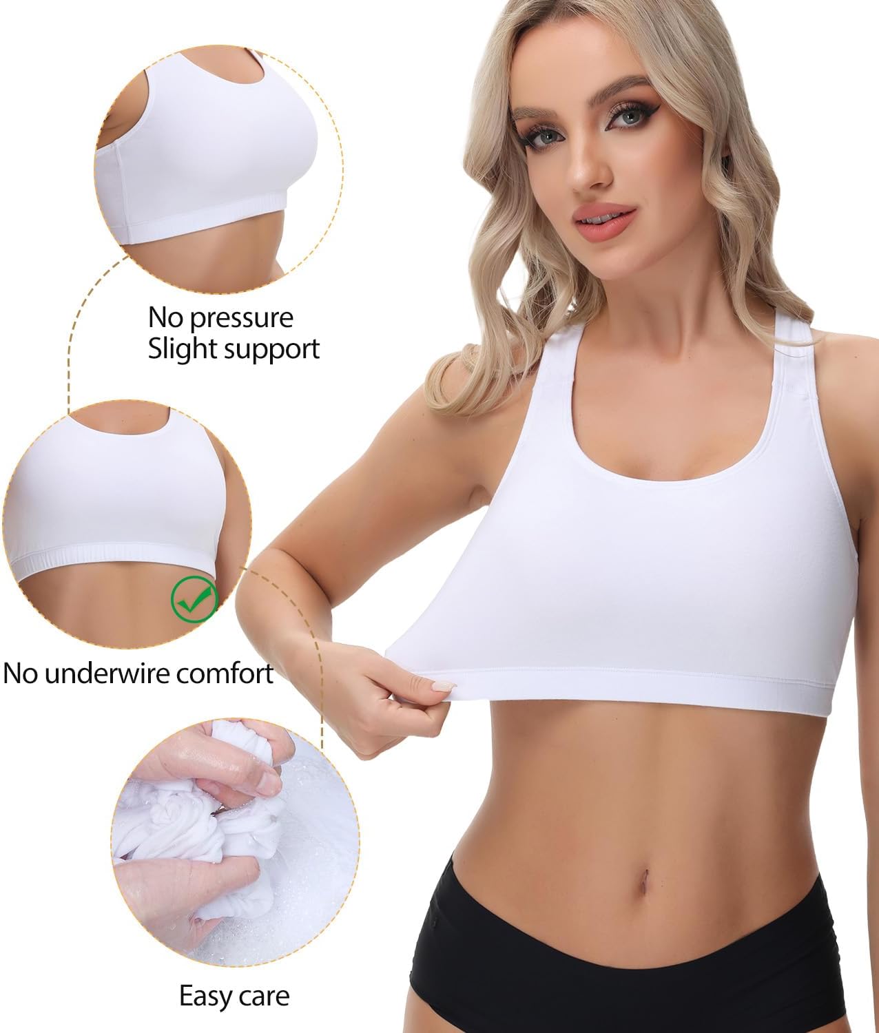 Detalle de wirarpa Bustier Damen Baumwolle Ohne Bügel – T-Rücken, 3er Pack