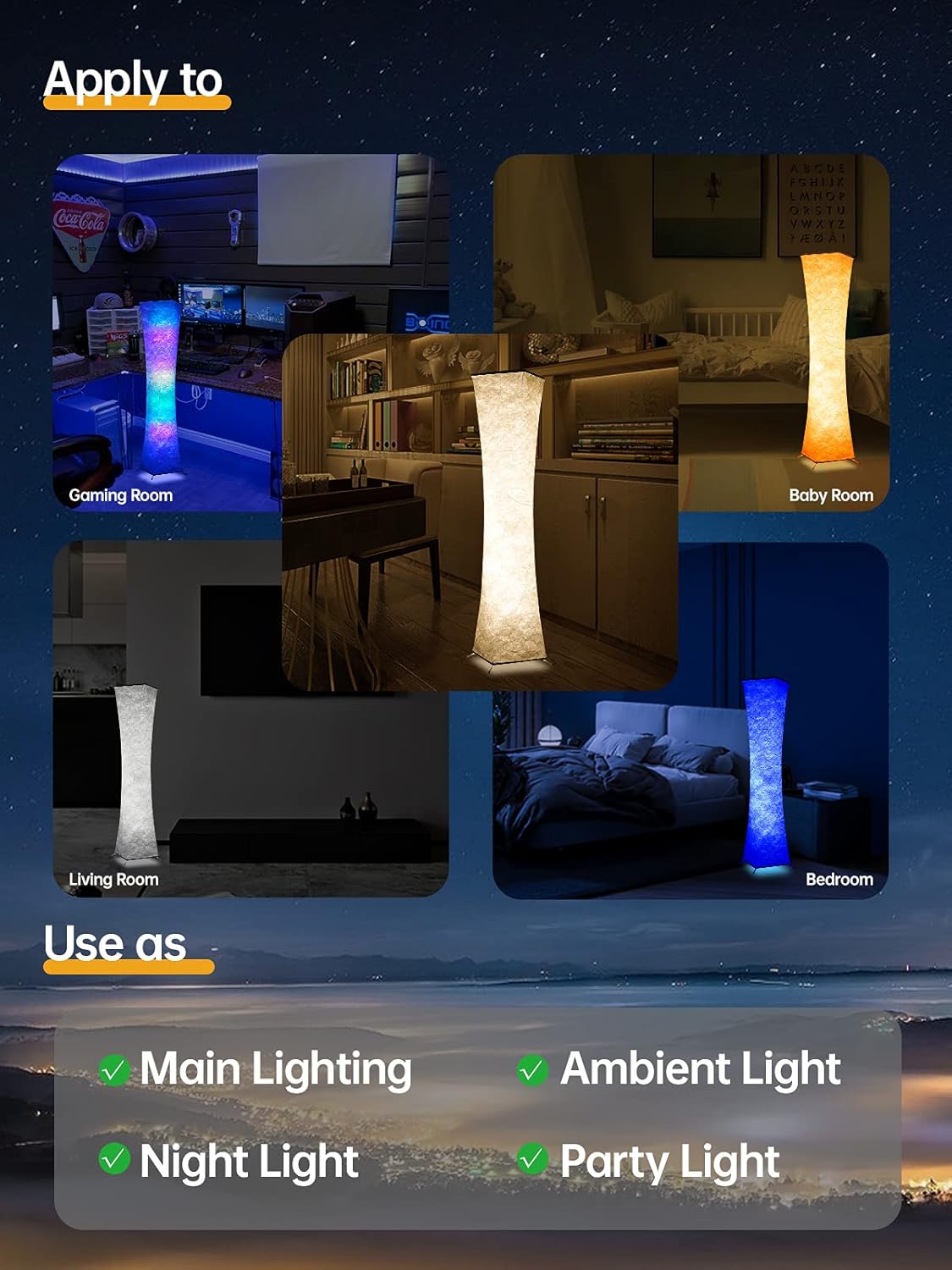 Thumbnail 5 de Amdelne RGB Stehlampe Wohnzimmer Dimmbar – Stoffschirm Weiß, Musik-Sync