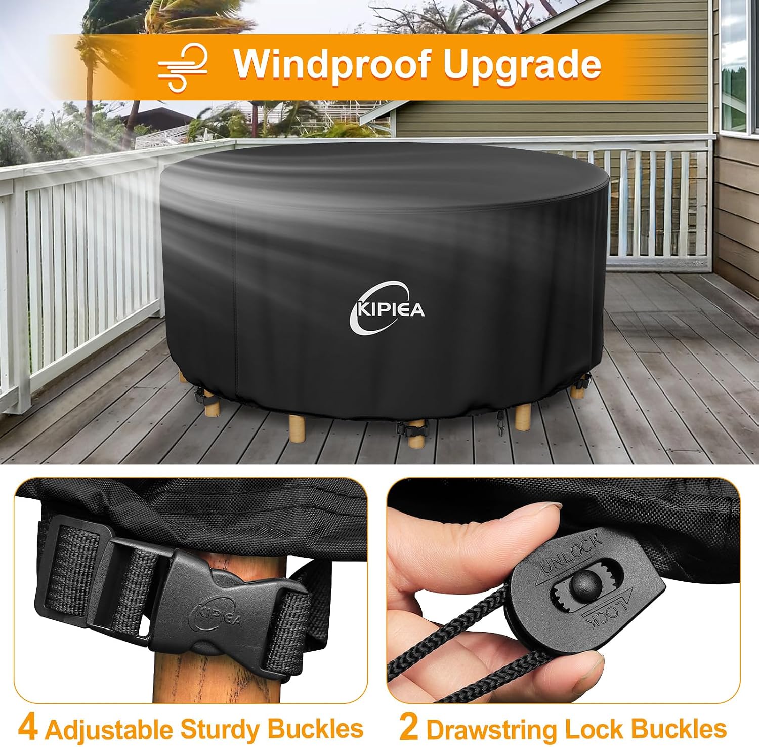 Detalle de Kipiea Extra Large Garden Furniture Covers Waterproof, Heavy Duty 420D (345 x 188 x 71cm)