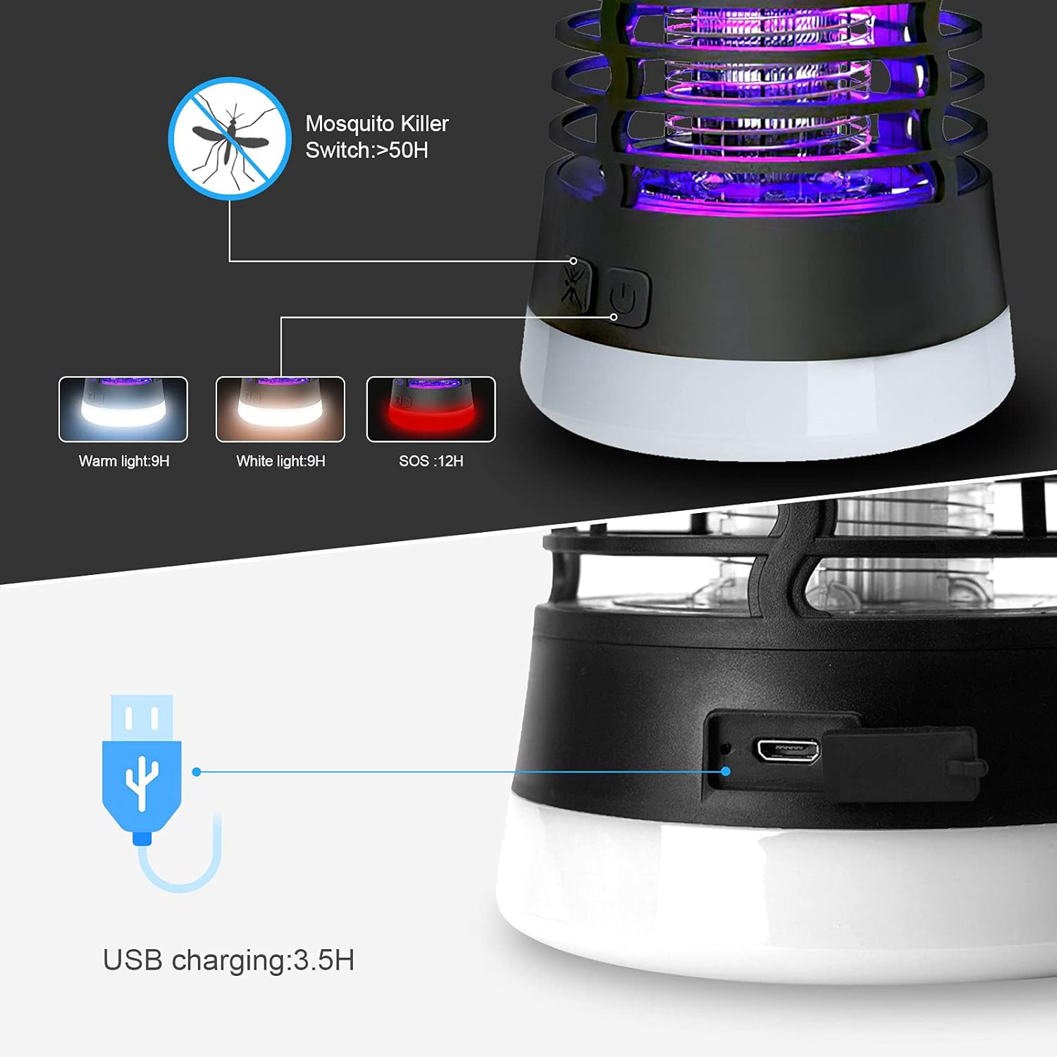 Thumbnail 2 de Lampe Anti Moustique Rechargeable 3 en 1 – IP66 et USB, intérieur et extérieur