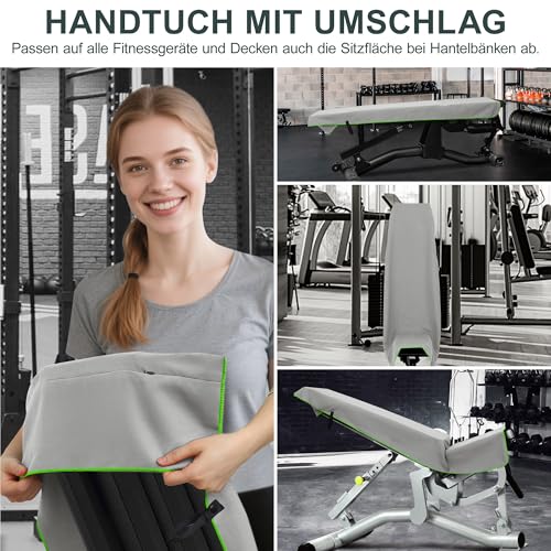 Thumbnail 2 de Jokisa Fitness Handtuch 2er Set – 120 x 50 cm, Mikrofaser mit Kapuze und versteckter Reißverschlusstasche (Hellgrau-Grün)