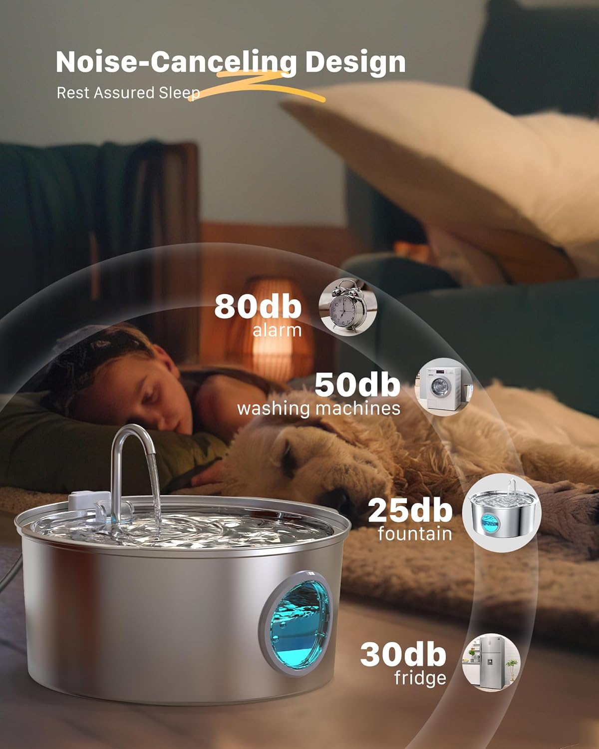 Detalle de Dog Water Fountain for Large Dogs: 7L Stainless Steel Fountain for Indoor Use