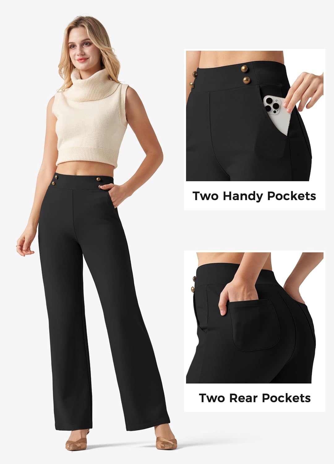 Detalle 2 de Willit Women's Wide-Leg Dress Pants, High-Waisted Stretch Work Pants with Pockets