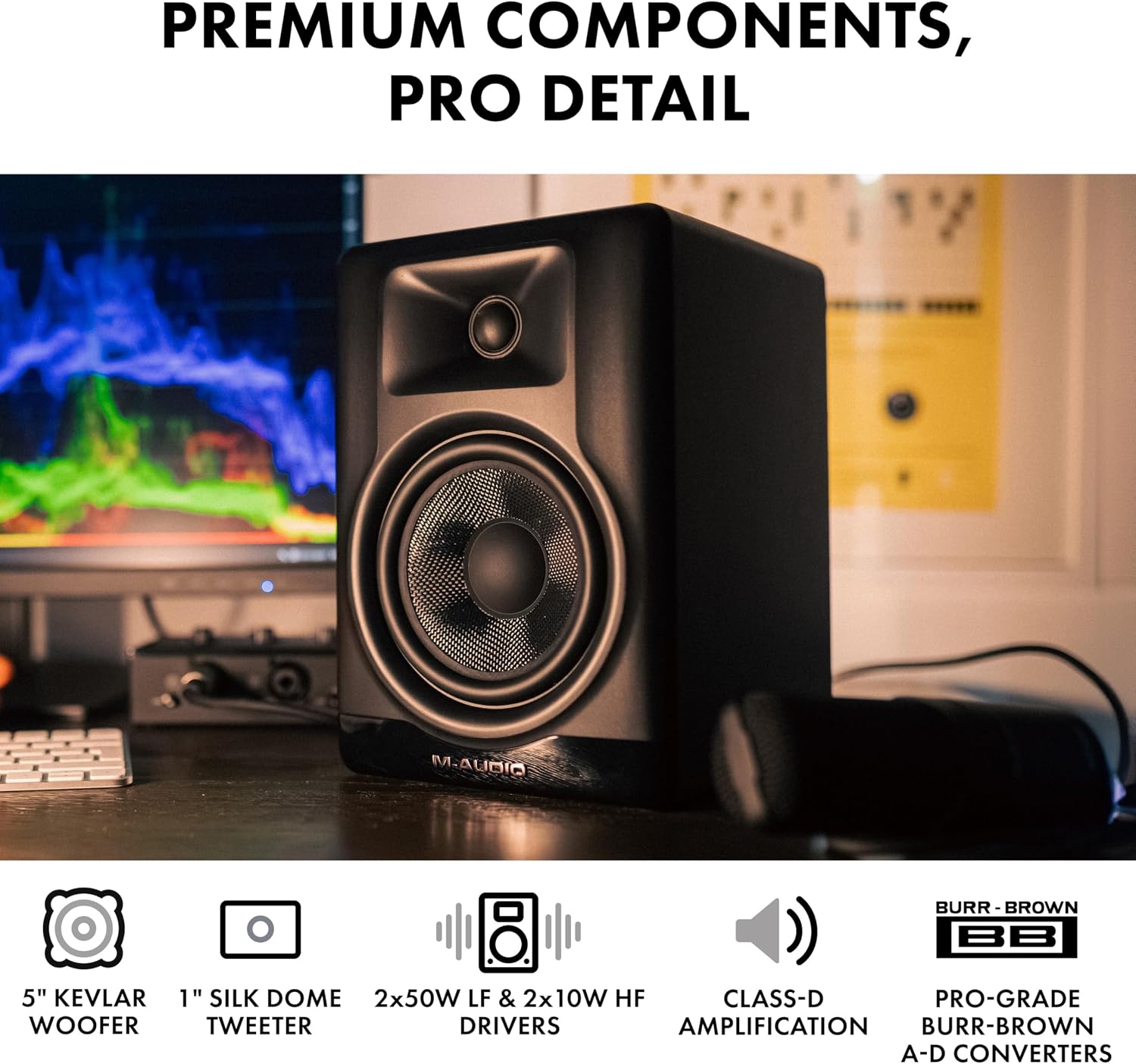 Detalle de M-Audio BX5BT 5-Inch Desktop Studio Monitor Speakers with Bluetooth and DSP