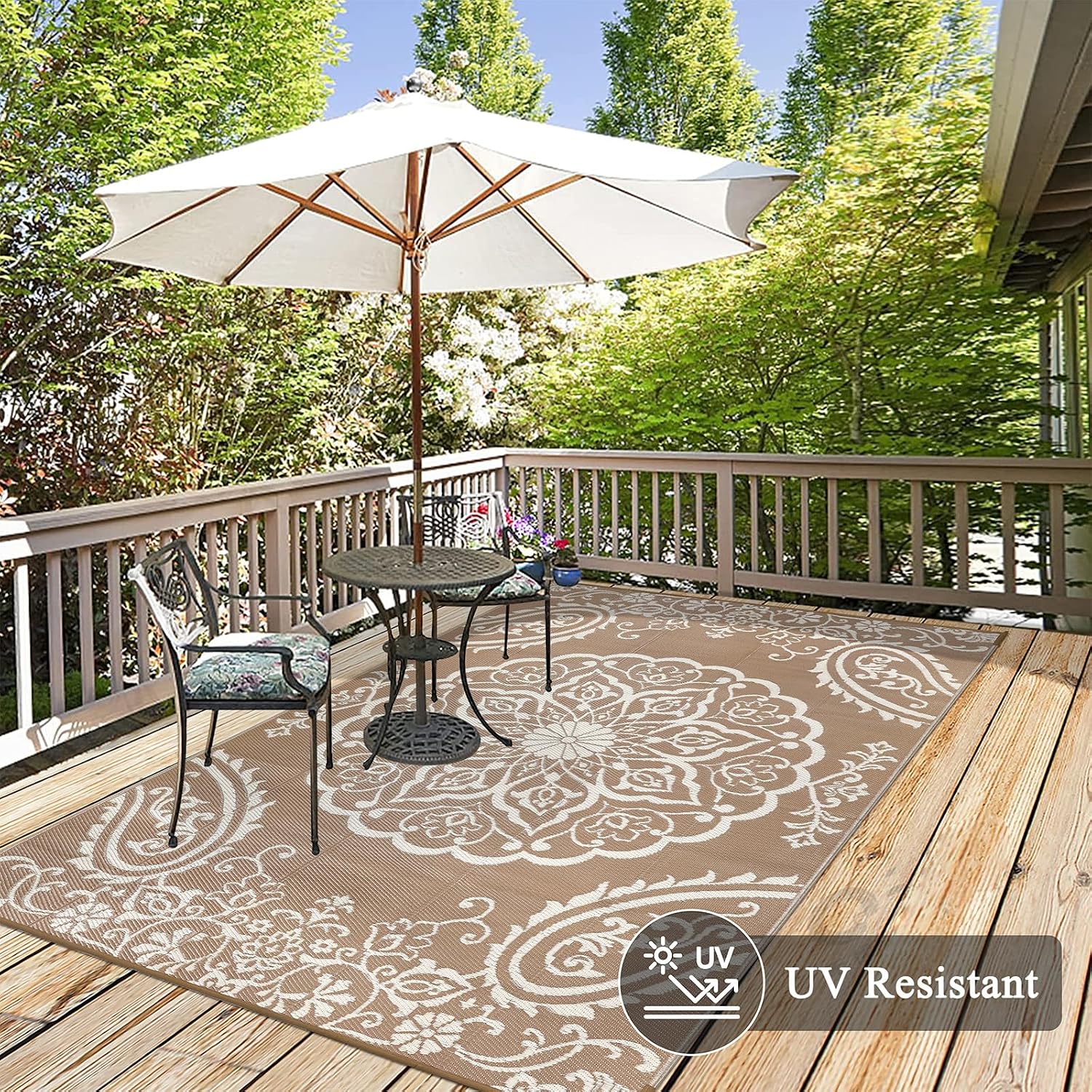 Detalle 2 de Pauwer 6' x 9' Outdoor Rug, Reversible Waterproof Boho Brown Patio Mat