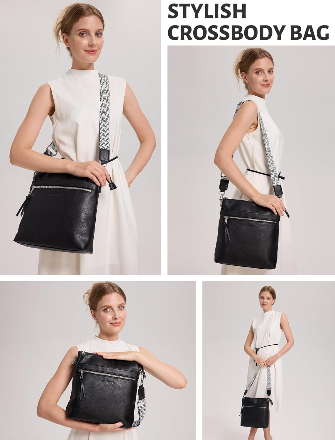 Detalle de MOCOCITO Umhängetasche Damen – Veganes Leder, RFID-Schutz, 6-Liter Crossbody