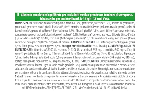 Detalle 2 de Natural Trainer Ideal Weight Medium&Maxi Cibo per Cani Adulti Light in fat con Tacchino - 12kg