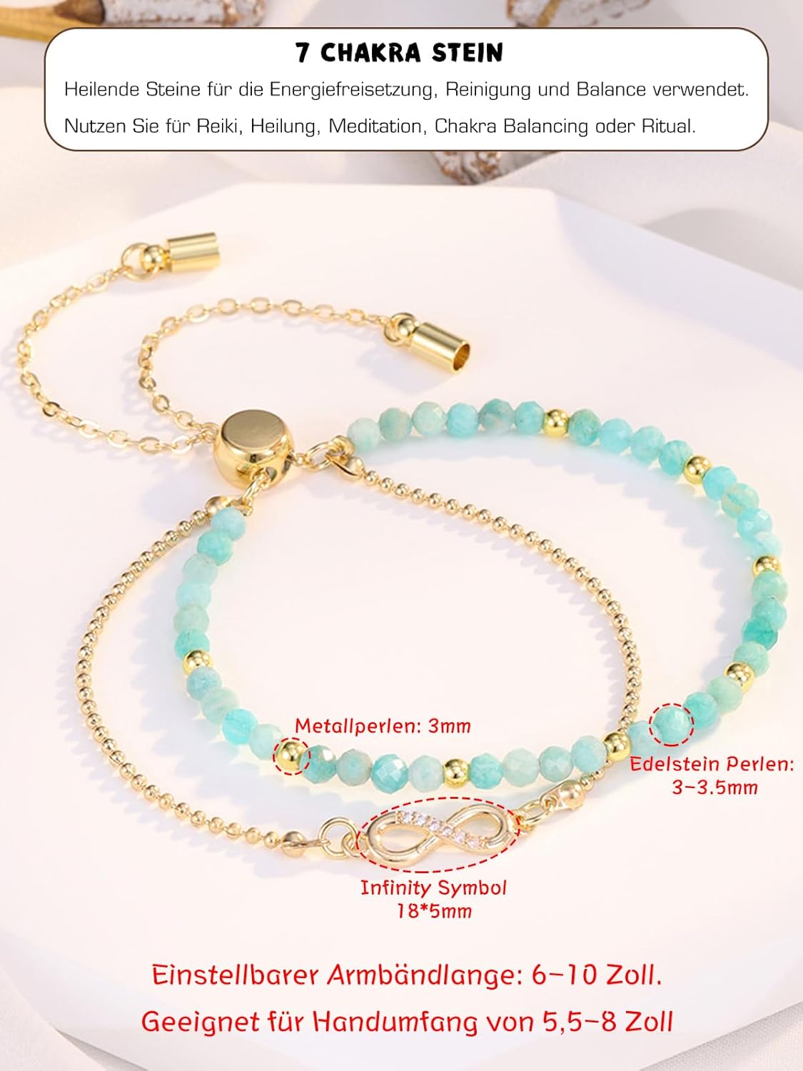 Thumbnail 3 de JSDDE Damen Perlenarmband mit Infinity-Symbol und Amazonit – spiritueller Schmuck als Talisman