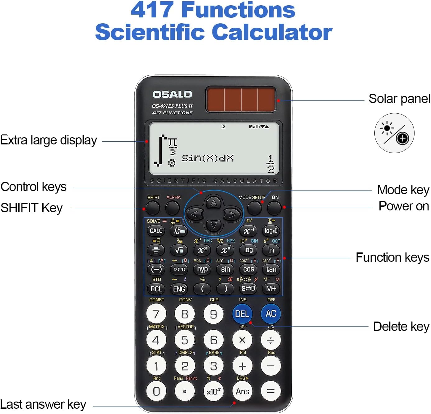 Thumbnail 5 de OSALO Scientific Calculator 417 Function (2-Line 10+2 Digits) Solar & Battery – OS 991ES Plus 2nd Edition