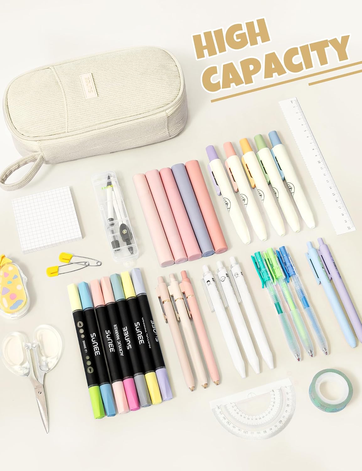 Detalle 2 de SUNEE Cute Pencil Case, Large Soft Corduroy Pouch, Warm Beige with Zipper
