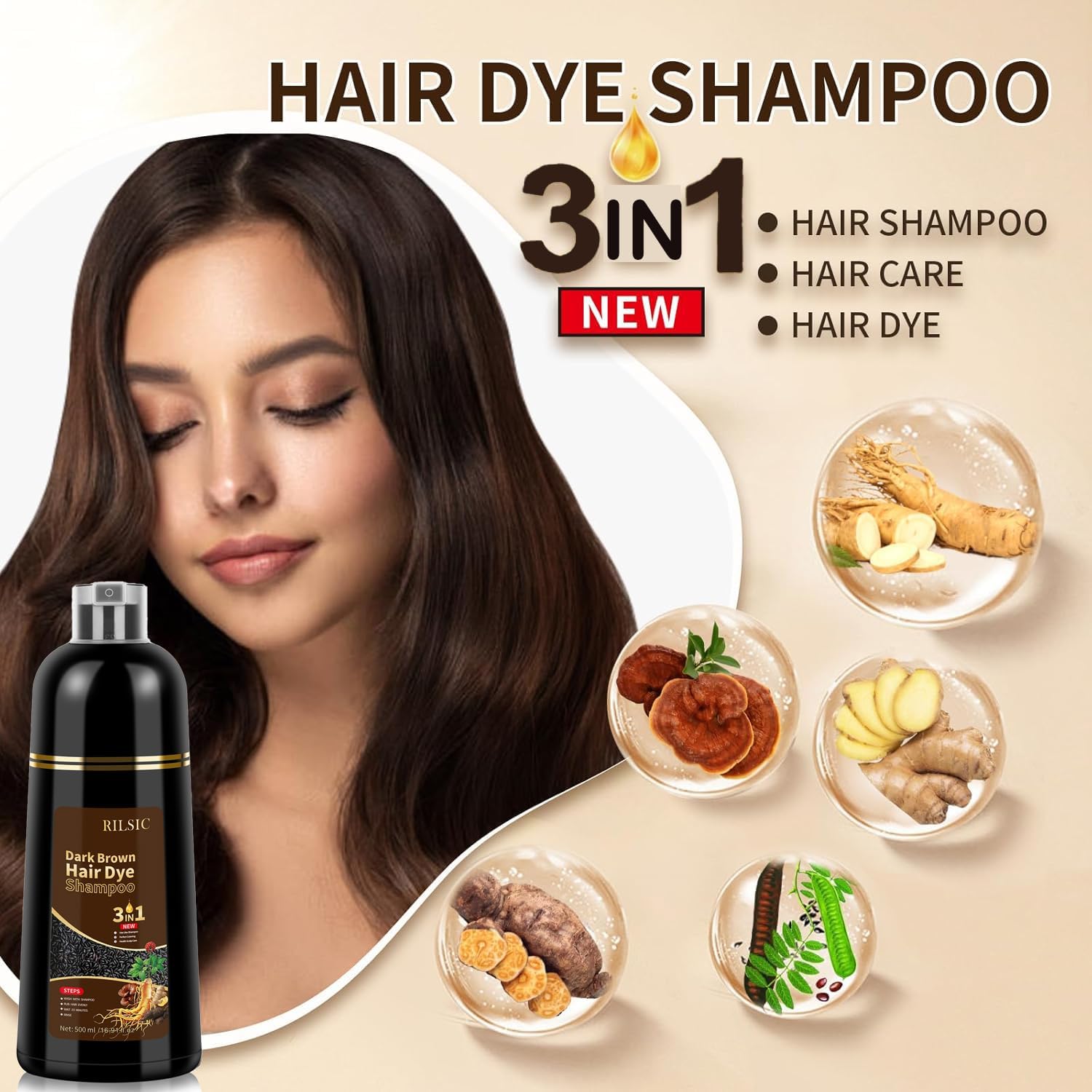 Detalle de Shampoo colorante Dark Brown 3 in 1
