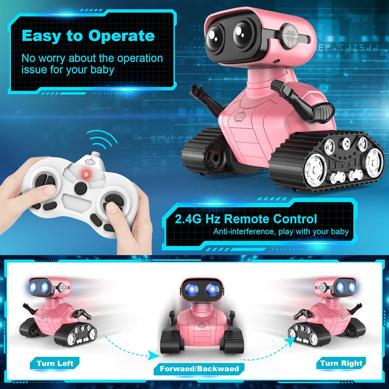 Thumbnail 3 de Hamourd Robot Toys for Girls: Rechargeable RC Robot with Dancing Lights, Flexible Limbs, and 2.4GHz Controller