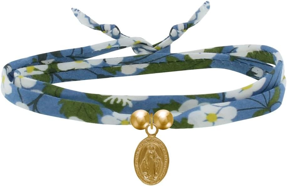 Thumbnail 6 de Bracciale Les Poulettes Bijoux doppio collegamento con medaglione ovale Vergine Miracolosa placcato in oro