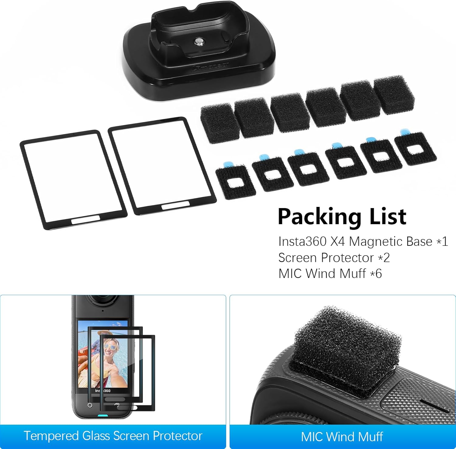 Thumbnail 6 de AMAZEAR Magnetische Ständerbasis-Kit für Insta360 X4 – magnetischer Ständeradapter mit 1/4“-Schraube, schwarz