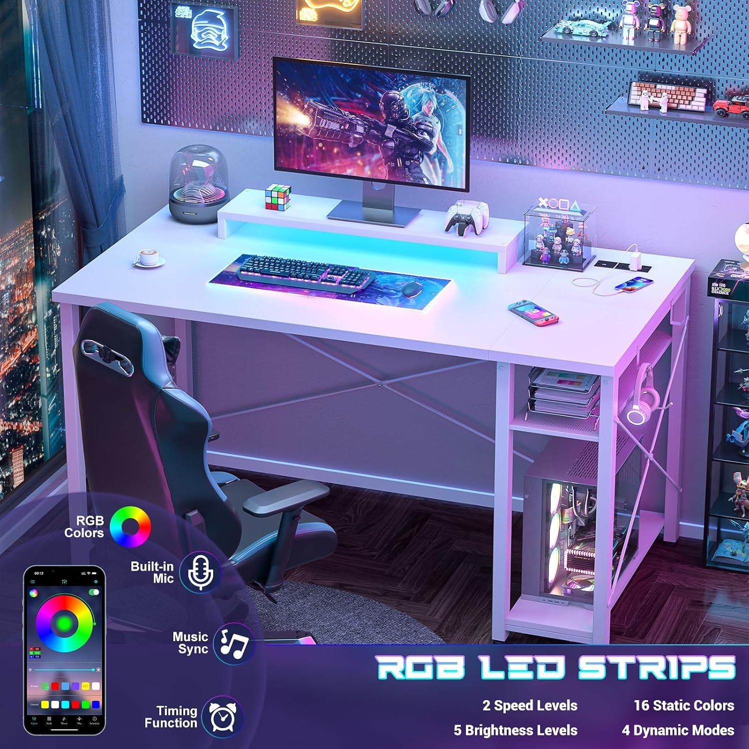Thumbnail 3 de iSunirm Gaming Desk with LED Lights