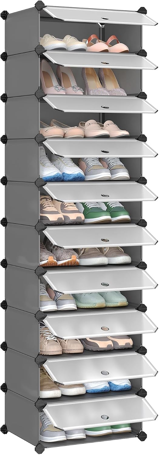 Detalle de SONGMICS Scarpiera 10 Scomparti LPC010G01 – Scaffale porta scarpe modulare in plastica grigio