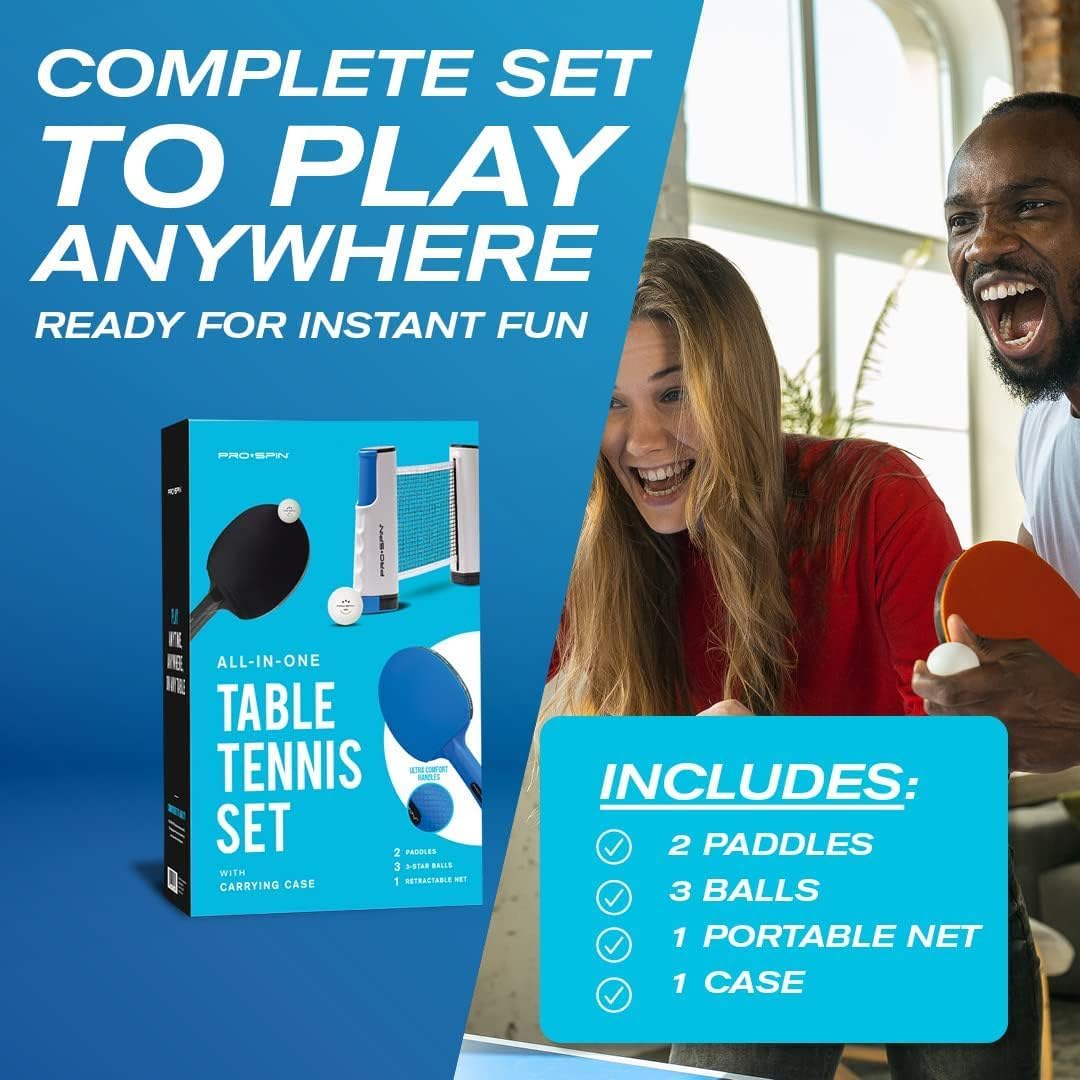 Detalle de PRO-SPIN Portable Table Tennis Set (Retractable Net, Storage Case, 3-Star Balls)
