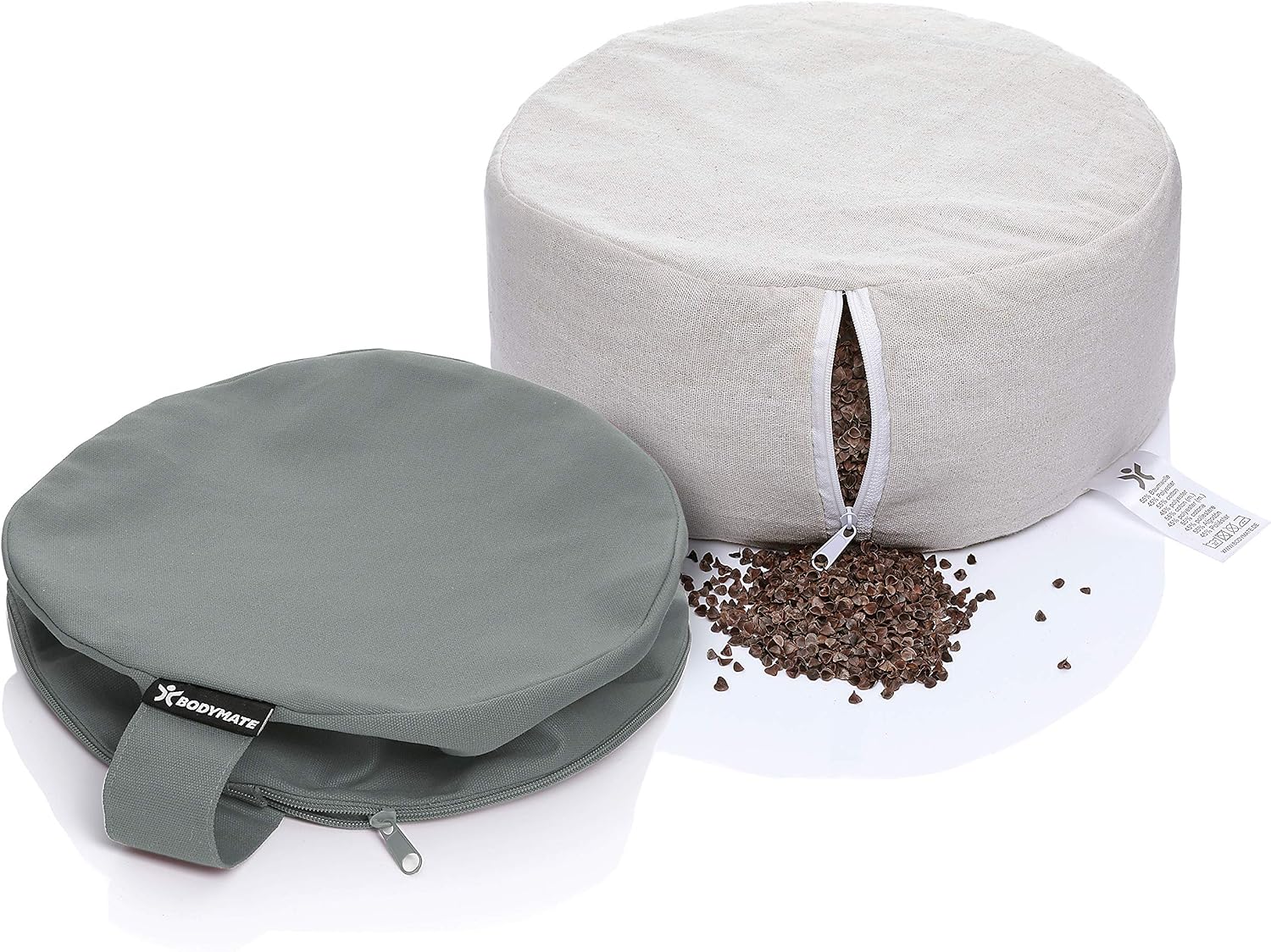 Thumbnail 4 de BODYMATE Yogakissen rund (31 cm Ø, 13 cm hoch) mit Buchweizen-Spelz-Füllung – maschinenwaschbarer Baumwollbezug
