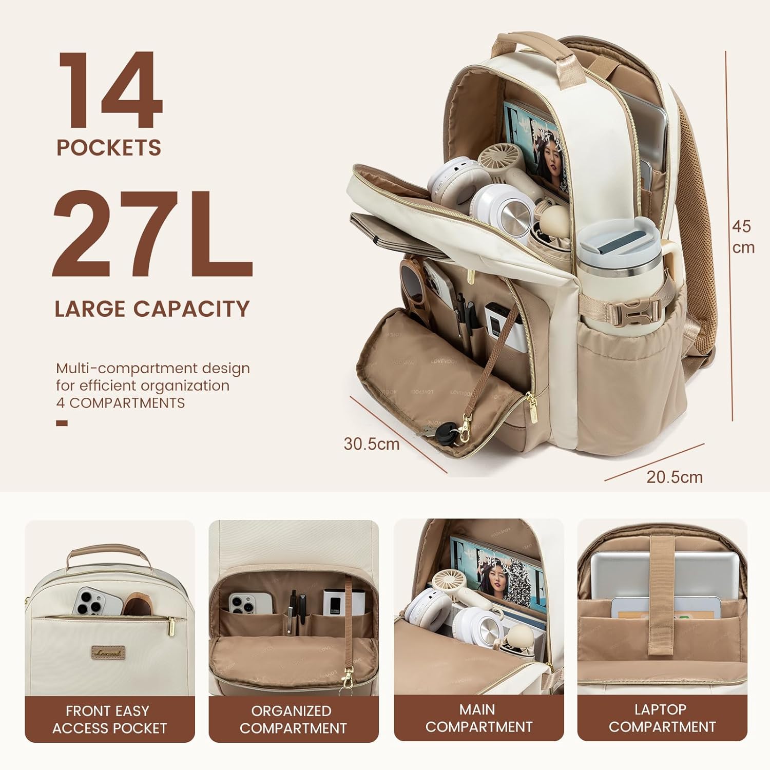 Detalle de LOVEVOOK Rucksack Damen 15,6 Zoll