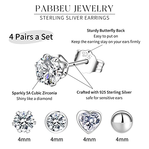 Thumbnail 1 de PABBEU 4 Pairs Sterling Silver Stud Earrings for Women – Heart Design, Hypoallergenic