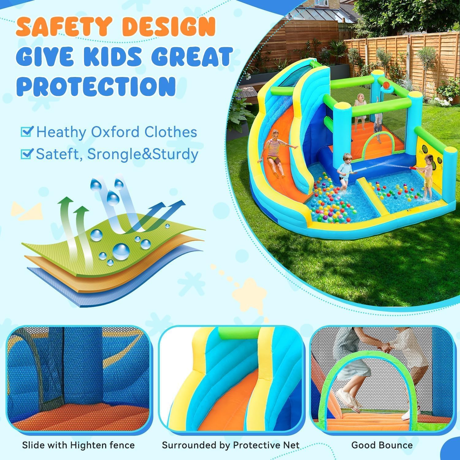Detalle de Inflatable Bouncy Castle Water Park with Slide Sprayer: A family-friendly backyard splash experience