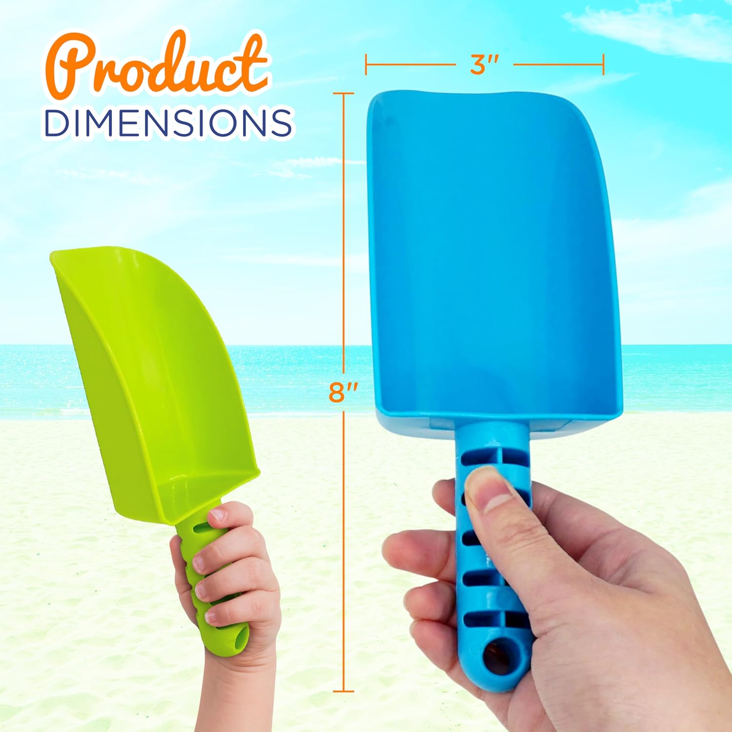 Detalle de 4E's Novelty 4 Pack Beach Shovels — 8 Inch Heavy-Duty Plastic Sand Shovels for Kids