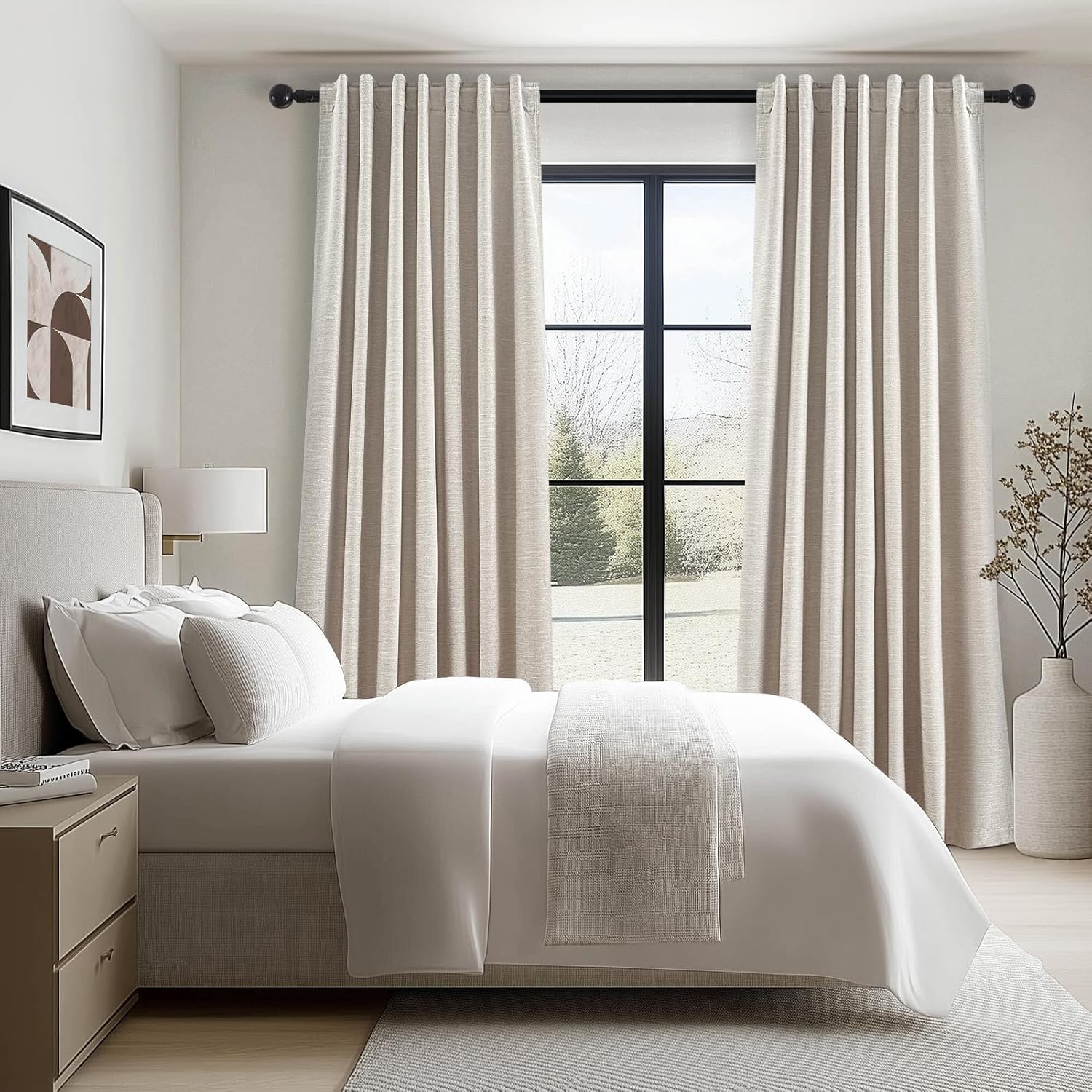 Thumbnail 6 de Oatmeal 105 Inch Long Oatmeal Linen-Blend Blackout Curtains (2 Panels) for Living Room & Bedroom