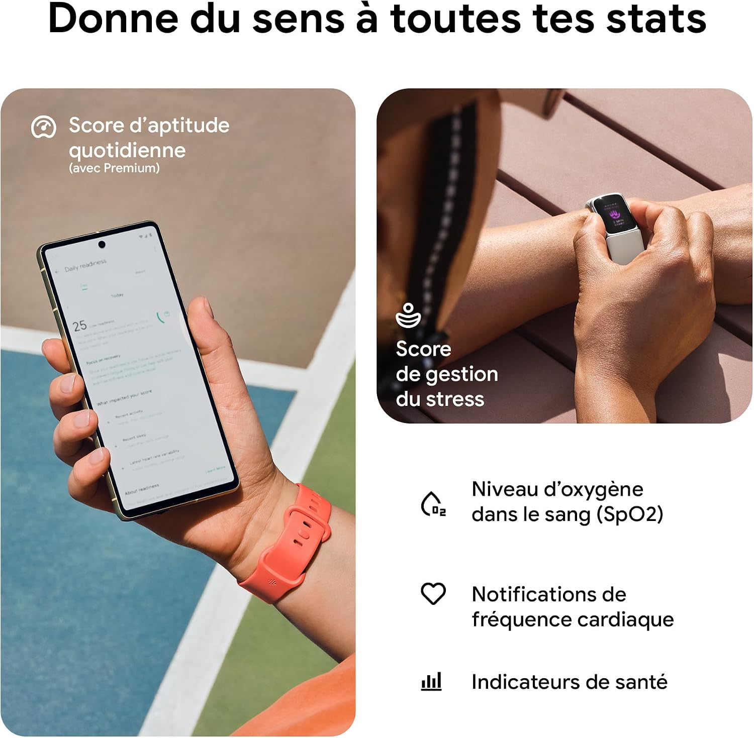 Detalle de Fitbit Charge 6 Bracelet d'activité avec Google Health Premium inclus – Noir Volcanique/Aluminium Noir