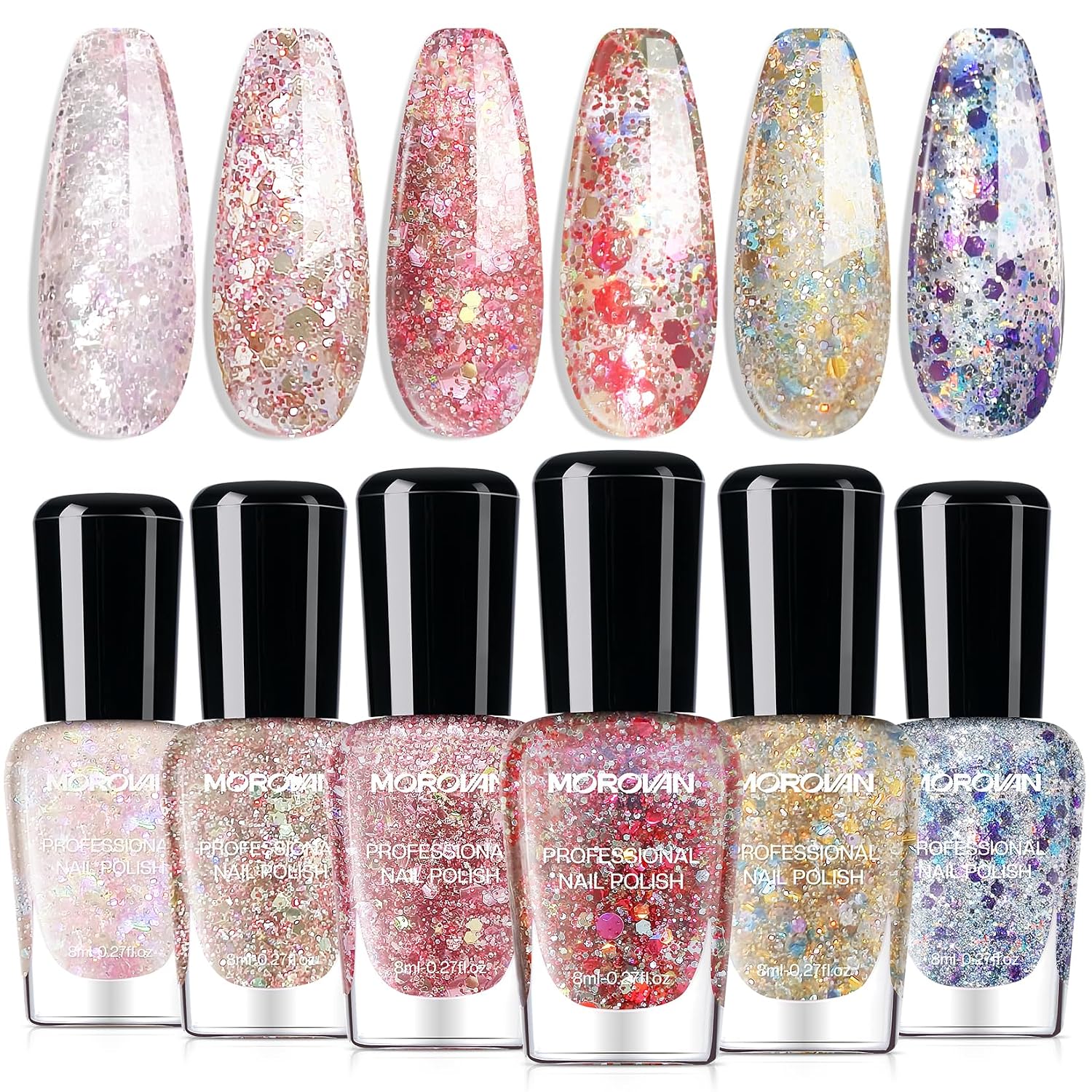 Detalle de Morovan Glitter Nail Polish Set, 6 Colors